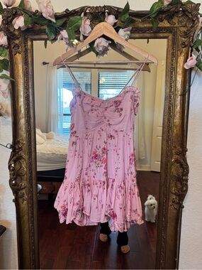 LoveShackFancy Pink Floral Ruffle Mini Dress